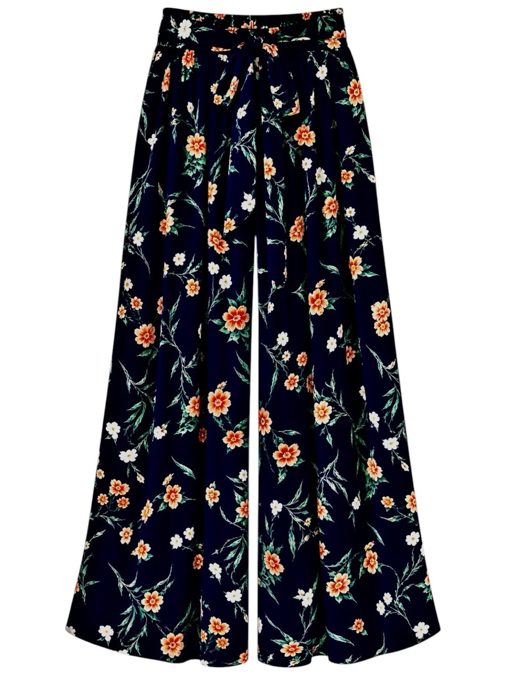 American Eagle Floral Wide Leg Crop Pants Small Navy Tie Waist Pleated Small P